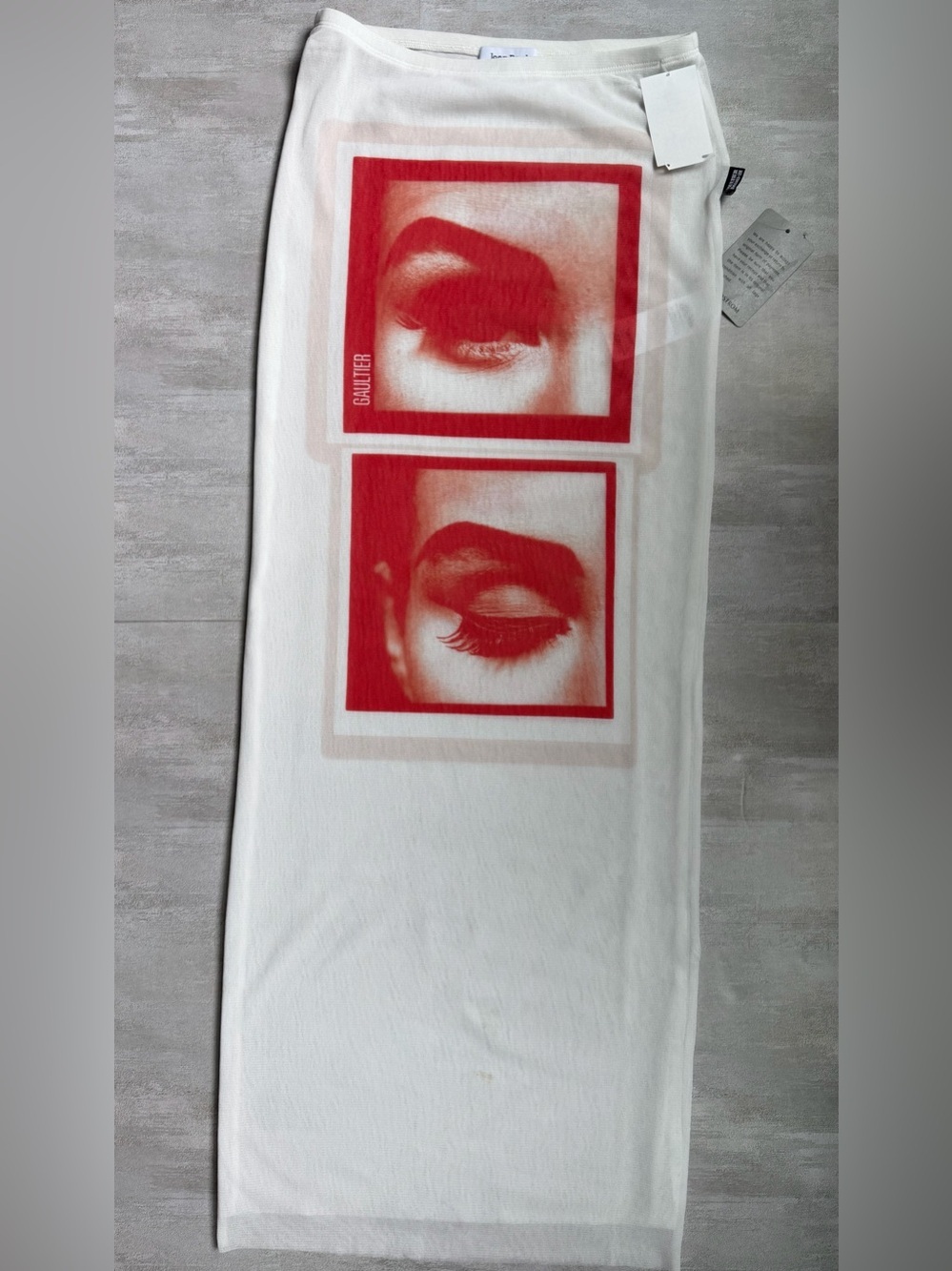 Jean Paul Gaultier Re-Edition Eyes & Lips Print Mesh Maxi Skirt White S $500 - Picture 10 of 13
